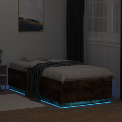 Sängynrunko LED-valoilla savutammi 100x200 cm tekninen puu