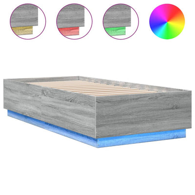 Sängynrunko LED-valoilla harmaa Sonoma 100x200 cm tekninen puu