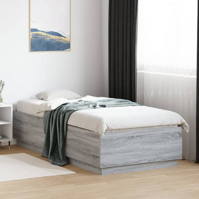 Sängynrunko LED-valoilla harmaa Sonoma 100x200 cm tekninen puu