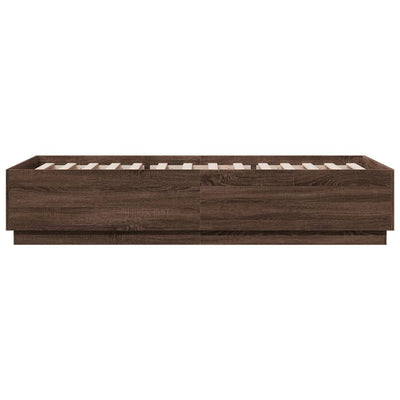 Sängynrunko LED-valoilla ruskea tammi 100x200 cm tekninen puu