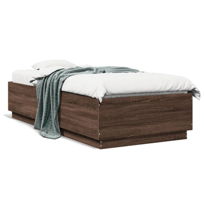 Sängynrunko LED-valoilla ruskea tammi 100x200 cm tekninen puu