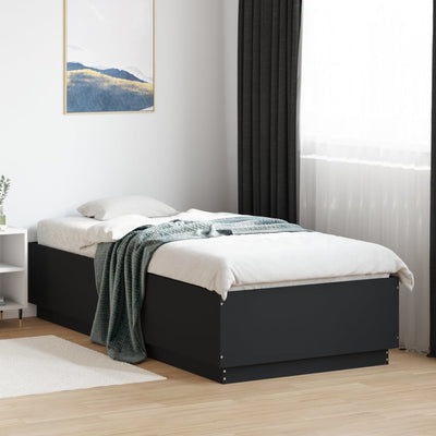 Sängynrunko LED-valoilla musta 90x200 cm täysi puu