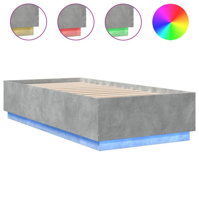 Sängynrunko LED-valoilla betoninharmaa 90x200 cm tekninen puu