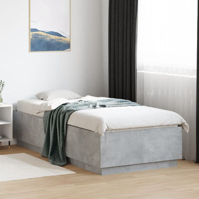 Sängynrunko LED-valoilla betoninharmaa 90x200 cm tekninen puu
