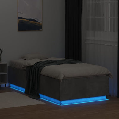 Sängynrunko LED-valoilla betoninharmaa 90x200 cm tekninen puu