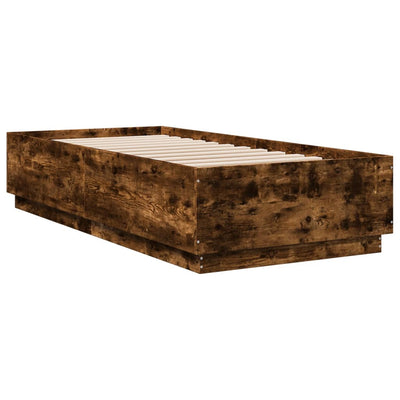 Sängynrunko LED-valoilla savutammi 90x200 cm tekninen puu