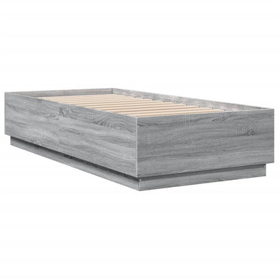 Sängynrunko LED-valoilla harmaa Sonoma 90x200 cm tekninen puu