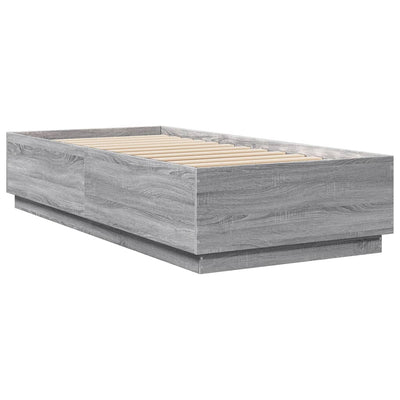 Sängynrunko LED-valoilla harmaa Sonoma 90x200 cm tekninen puu