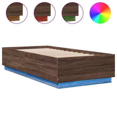 Sängynrunko LED-valoilla ruskea tammi 90x200 cm tekninen puu