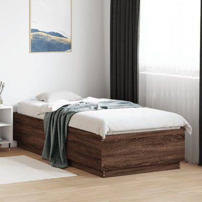 Sängynrunko LED-valoilla ruskea tammi 90x200 cm tekninen puu