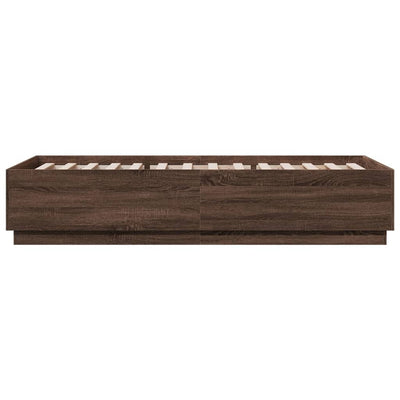 Sängynrunko LED-valoilla ruskea tammi 90x200 cm tekninen puu
