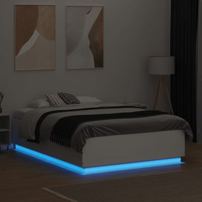 Sängynrunko LED-valoilla valkoinen 140x190 cm tekninen puu