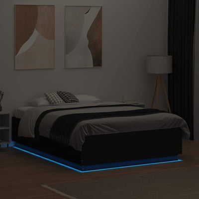 Sängynrunko LED-valoilla musta 140x190 cm tekninen puu