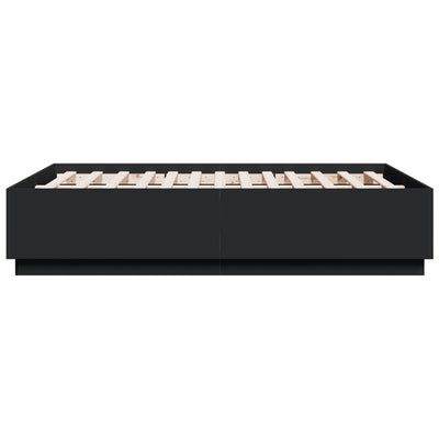 Sängynrunko LED-valoilla musta 140x190 cm tekninen puu