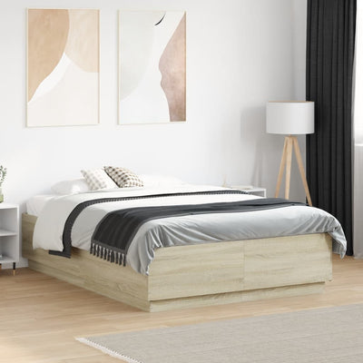 Sängynrunko LED-valoilla Sonoma-tammi 140x190 cm tekninen puu