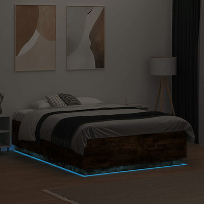 Sängynrunko LED-valoilla savutammi 140x190 cm tekninen puu