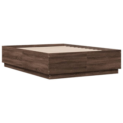 Sängynrunko LED-valoilla ruskea tammi 140x190 cm tekninen puu