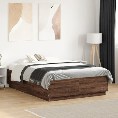 Sängynrunko LED-valoilla ruskea tammi 140x190 cm tekninen puu