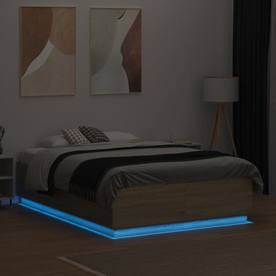 Sängynrunko LED-valoilla Sonoma-tammi 135x190 cm tekninen puu