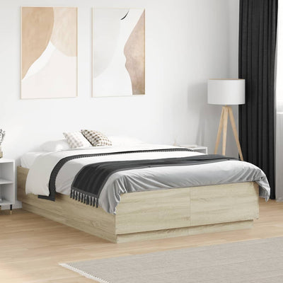 Sängynrunko LED-valoilla Sonoma-tammi 135x190 cm tekninen puu