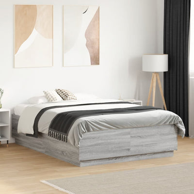 Sängynrunko LED-valoilla harmaa Sonoma 135x190 cm tekninen puu