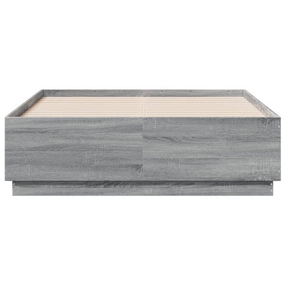 Sängynrunko LED-valoilla harmaa Sonoma 135x190 cm tekninen puu