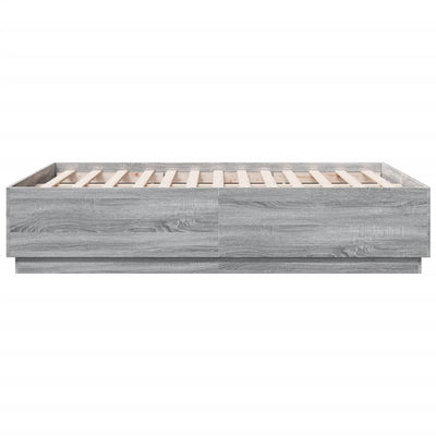 Sängynrunko LED-valoilla harmaa Sonoma 135x190 cm tekninen puu