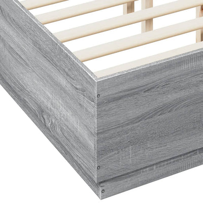 Sängynrunko LED-valoilla harmaa Sonoma 135x190 cm tekninen puu