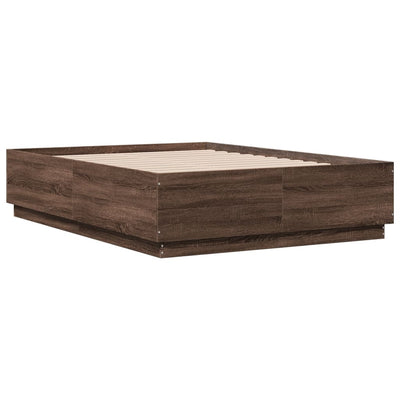 Sängynrunko LED-valoilla ruskea tammi 135x190 cm tekninen puu