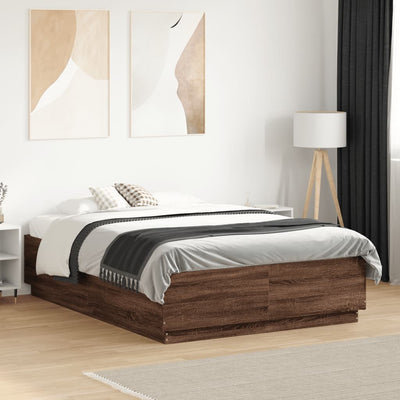 Sängynrunko LED-valoilla ruskea tammi 135x190 cm tekninen puu