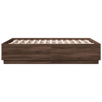Sängynrunko LED-valoilla ruskea tammi 135x190 cm tekninen puu