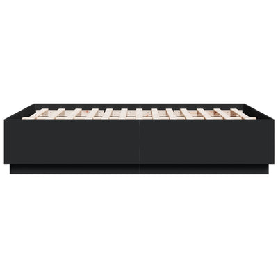 Sängynrunko LED-valoilla musta 120x190 cm tekninen puu