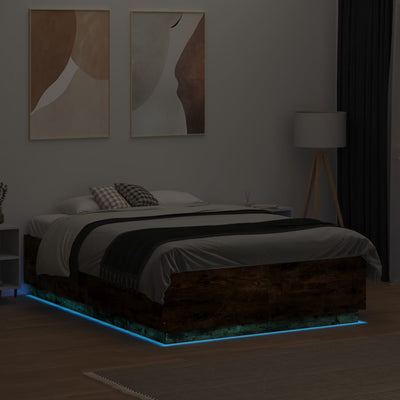 Sängynrunko LED-valoilla savutammi 120x190 cm tekninen puu