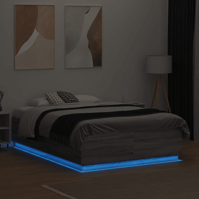 Sängynrunko LED-valoilla harmaa Sonoma 120x190 cm tekninen puu