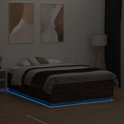 Sängynrunko LED-valoilla ruskea tammi 120x190 cm tekninen puu