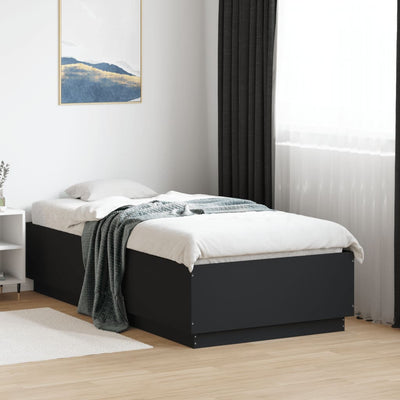 Sängynrunko LED-valoilla musta 90x190 cm tekninen puu