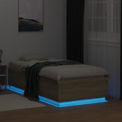 Sängynrunko LED-valoilla Sonoma-tammi 90x190 cm tekninen puu