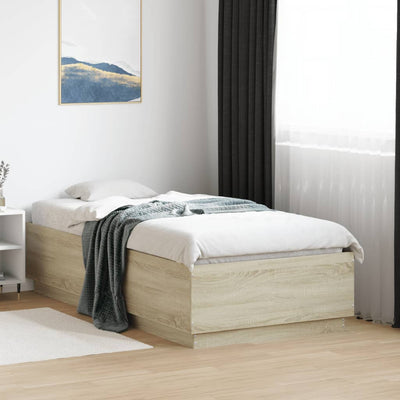 Sängynrunko LED-valoilla Sonoma-tammi 90x190 cm tekninen puu