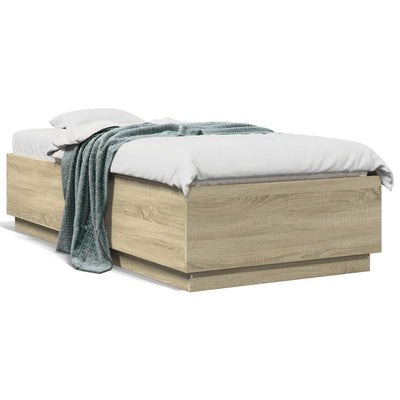 Sängynrunko LED-valoilla Sonoma-tammi 90x190 cm tekninen puu