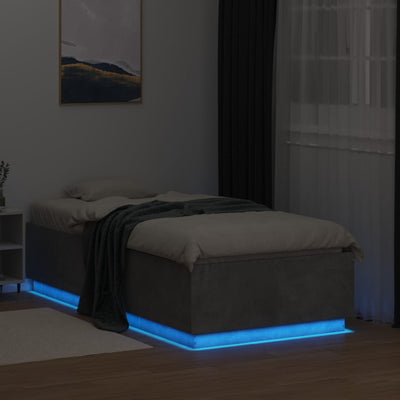 Sängynrunko LED-valoilla betoninharmaa 90x190 cm tekninen puu