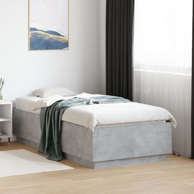 Sängynrunko LED-valoilla betoninharmaa 90x190 cm tekninen puu