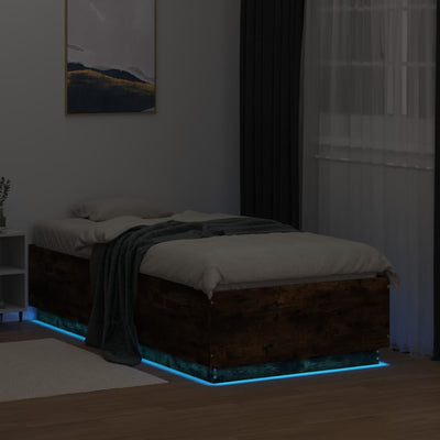 Sängynrunko LED-valoilla savutammi 90x190 cm tekninen puu