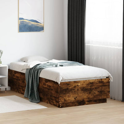 Sängynrunko LED-valoilla savutammi 90x190 cm tekninen puu