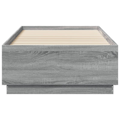 Sängynrunko LED-valoilla harmaa Sonoma 90x190 cm tekninen puu