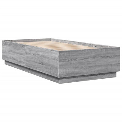 Sängynrunko LED-valoilla harmaa Sonoma 90x190 cm tekninen puu
