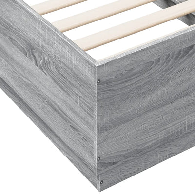 Sängynrunko LED-valoilla harmaa Sonoma 90x190 cm tekninen puu