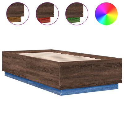 Sängynrunko LED-valoilla ruskea tammi 90x190 cm tekninen puu