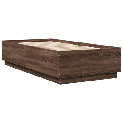 Sängynrunko LED-valoilla ruskea tammi 90x190 cm tekninen puu