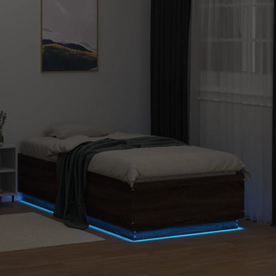 Sängynrunko LED-valoilla ruskea tammi 90x190 cm tekninen puu