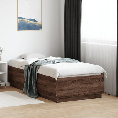 Sängynrunko LED-valoilla ruskea tammi 90x190 cm tekninen puu